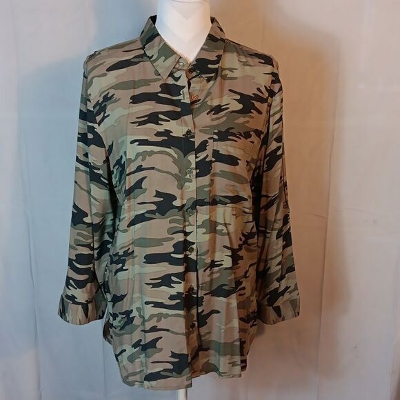 Grand & Greene Camo Button Down Blouse - Picture 1 of 10
